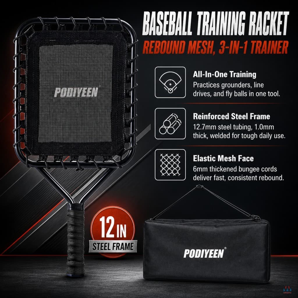 Raquete De Treinamento De Softball De Beisebol , Estrutura De Aço , Malha Elástica , Bola De Aterramento , Auxílio Para