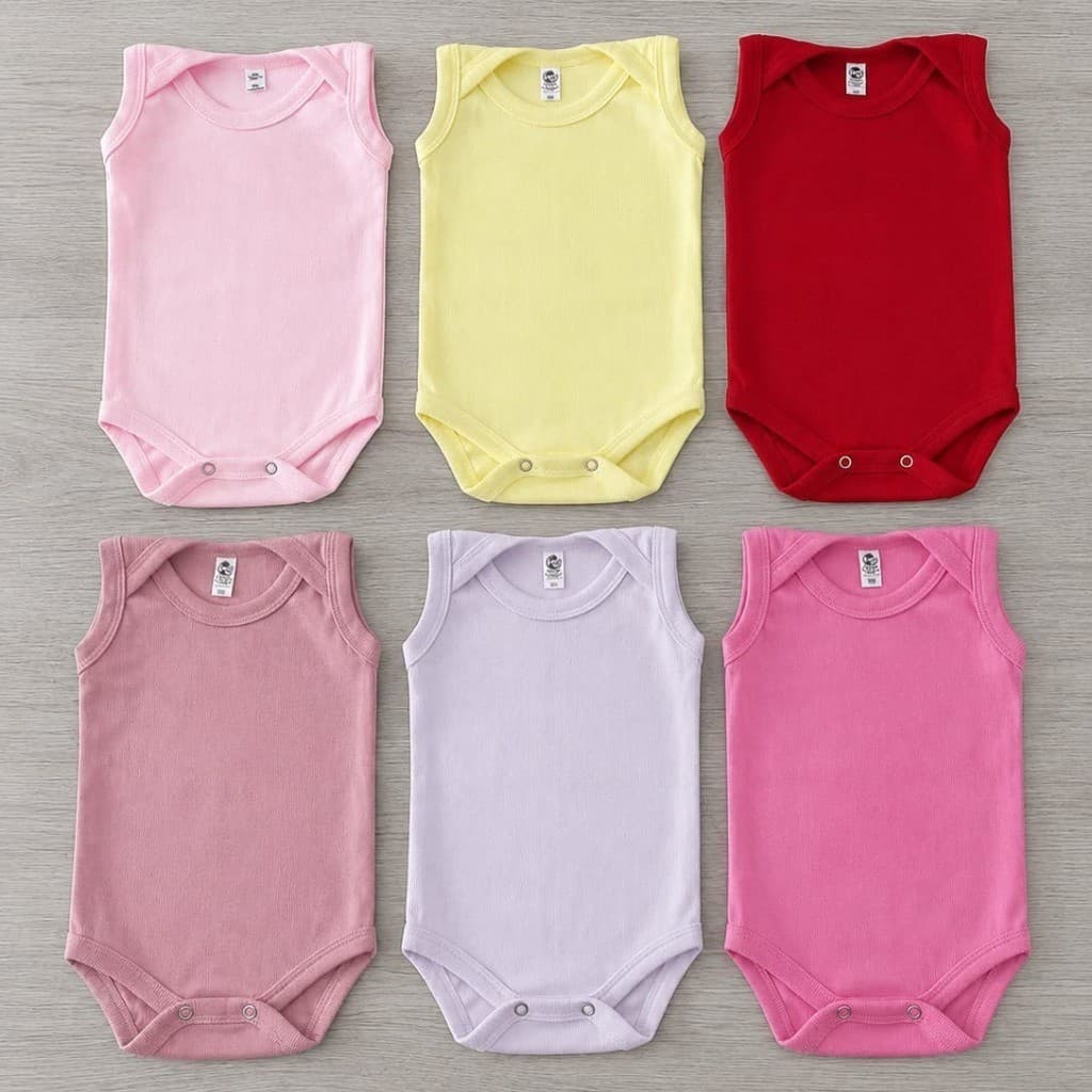 kit 6 peças body bebe canelado liso regata menino menina infantil