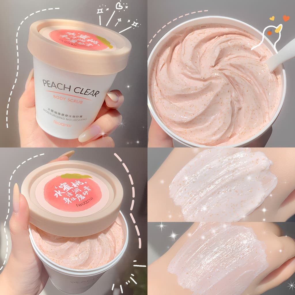 Esfoliante corporal transparente de pêssego, pele macia, clareamento corporal, esfoliante de corpo inteiro