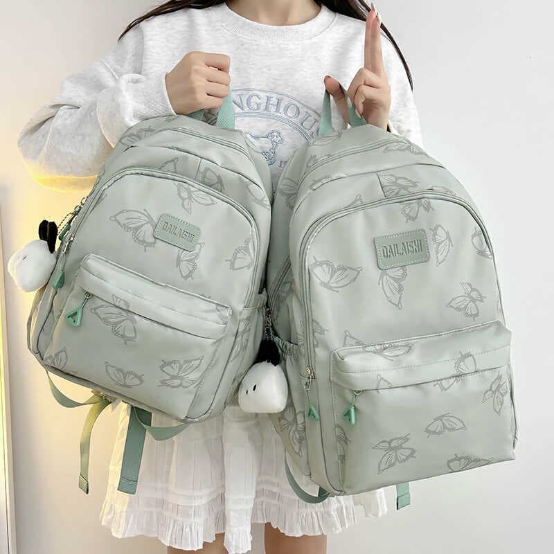 Estilo japonês fresco borboleta impressão mochila feminina estudante mochila grande capacidade mochila leve