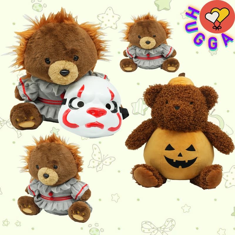 HUGGA Máscara Cinza Urso Abóbora De Pelúcia Brinquedo De Halloween Travesseiro Animal Macio Namorada Estudante Presente