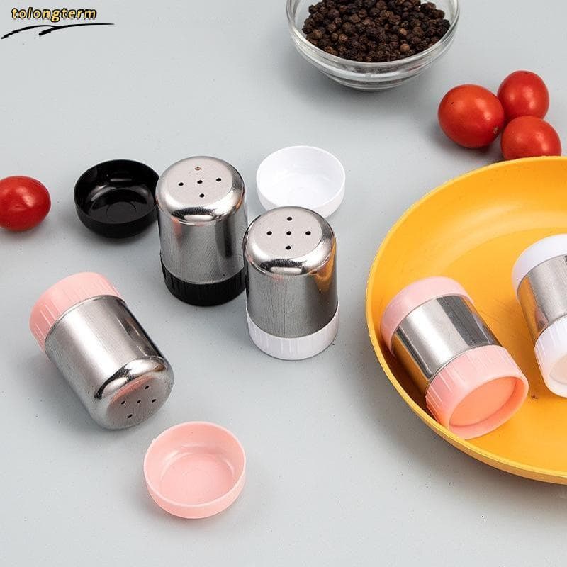 Aço Inoxidável 5 Buracos Saleiro Portátil Mini Garrafa De Tempero Com Capa Poeira Pequena Pimenta Condimento Jar Ferrame