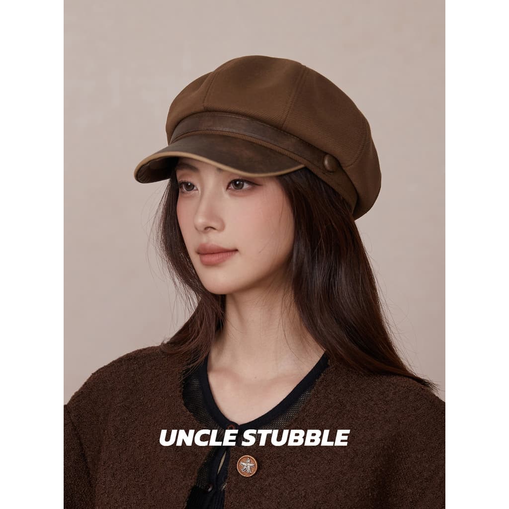 Coreia Dongdaemun outono inverno octogonal chapéu menina marrom Retro arte Newsboy chapéu grosso boina britânica