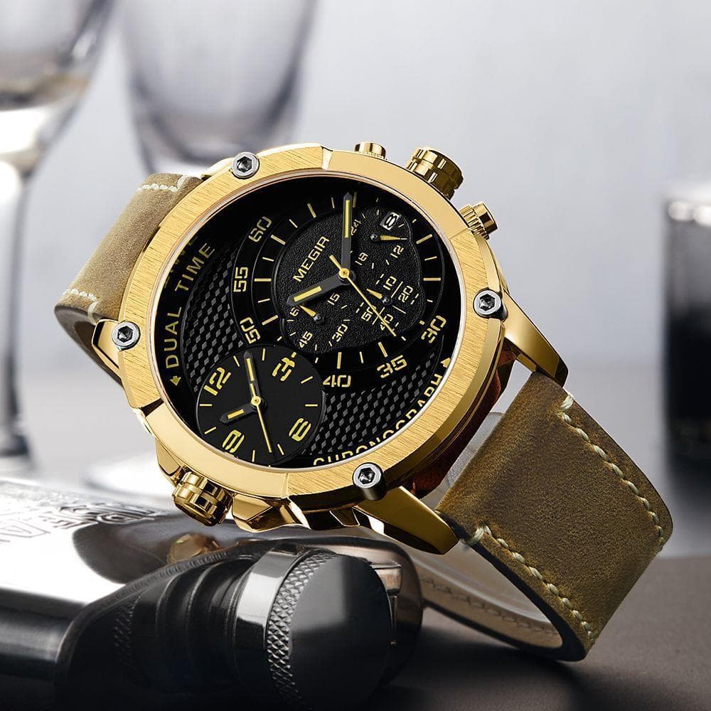 Relógio de quartzo venda quente GMT duas estações masculino duplo movimento quartzo grande mostrador à prova dwaterproof