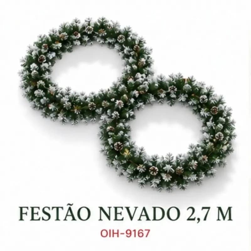 Festão de Natal Artificial Nevado 2,7 Metros com Pinhas Decorativas OIH-9167