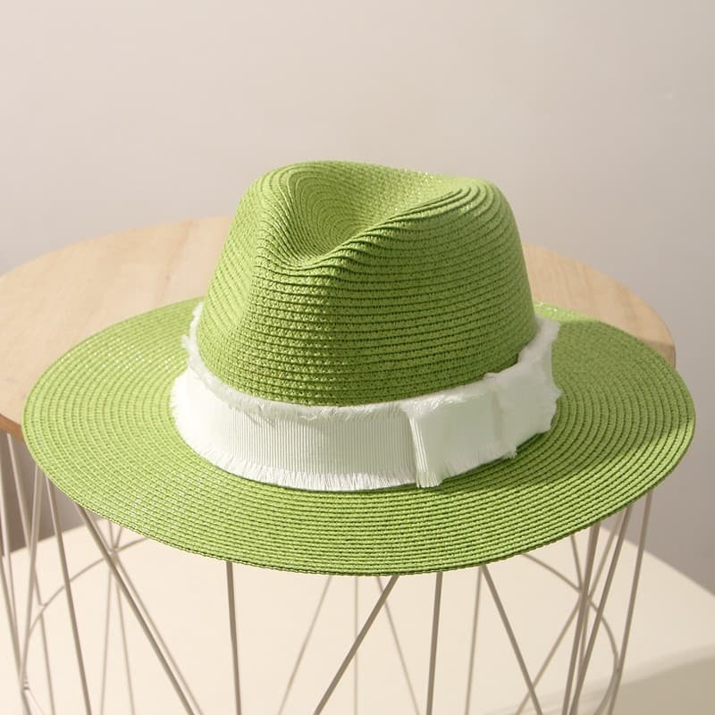 Chapéu de sol de verão feminino grama verde chapéu de sol panamá praia chapéu de palha de aba larga chapéu superior palh