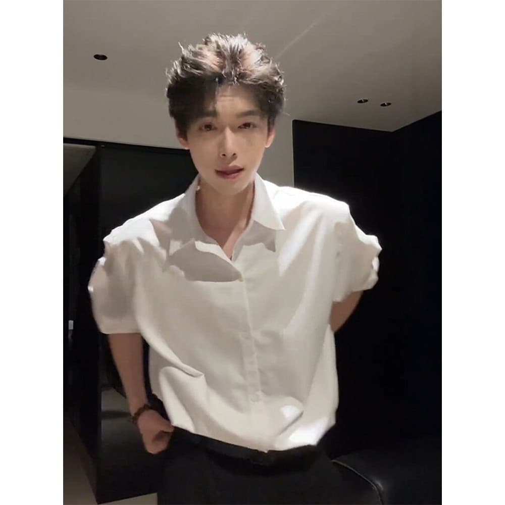 Nápoles camisa branca masculina outono estilo britânico Yuppie camisa de manga comprida estilo coreano luz estilo maduro