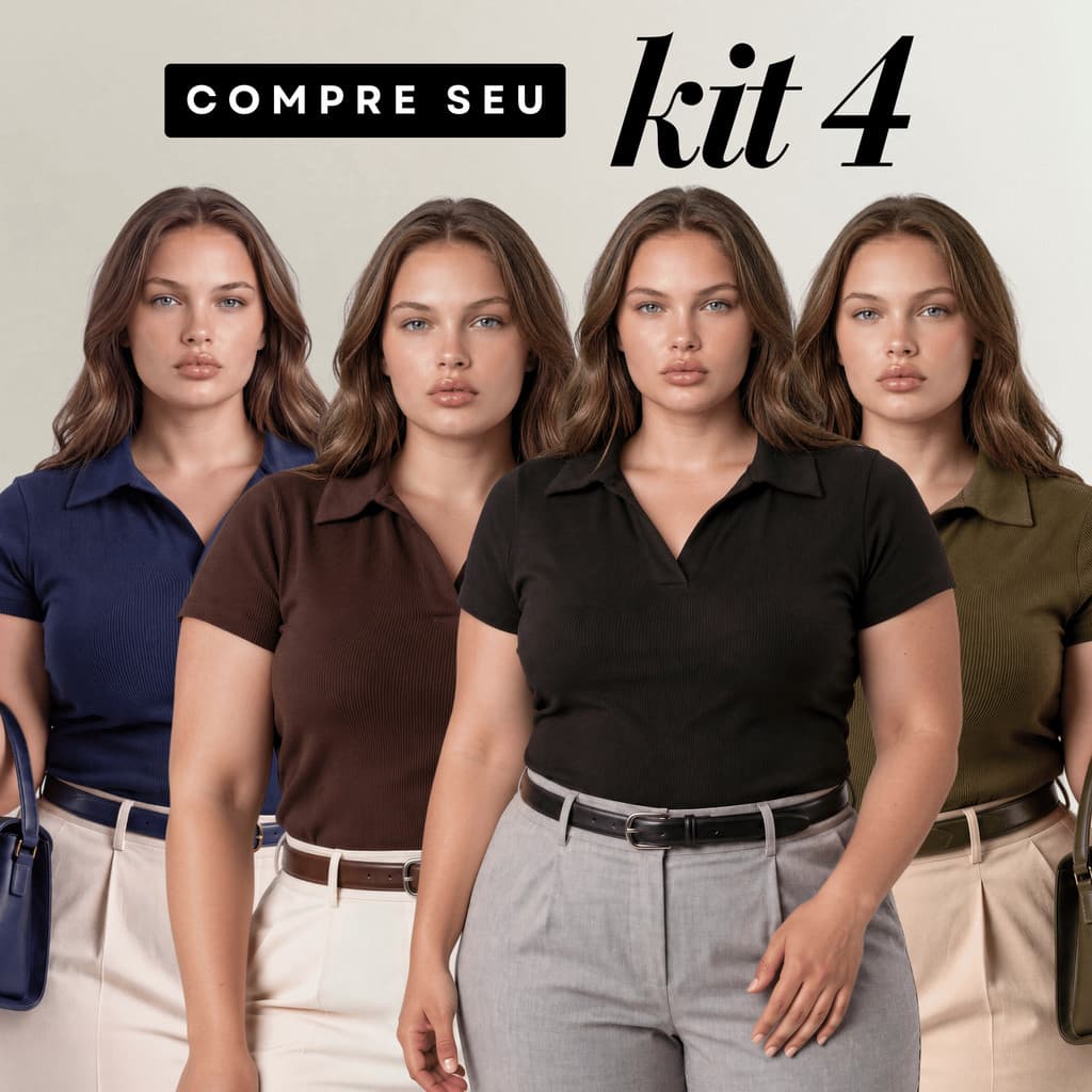 Kit 4 Blusa Feminina Gola Polo Plus Size Ribana Canelada Elegante Casual Estilosa