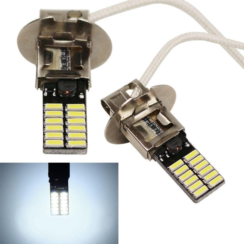 2 Unidades H3 6500K 24-SMD 4014 Farol De Neblina Para Carro Lâmpada De Cabeça Super Brilhante Automática