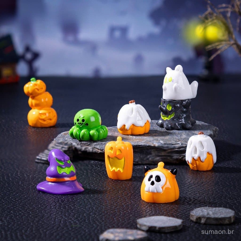 Kit 9 Bonequinhos Halloween, DIY Micro Paisagem para Decoração de Ambiente e Mesa