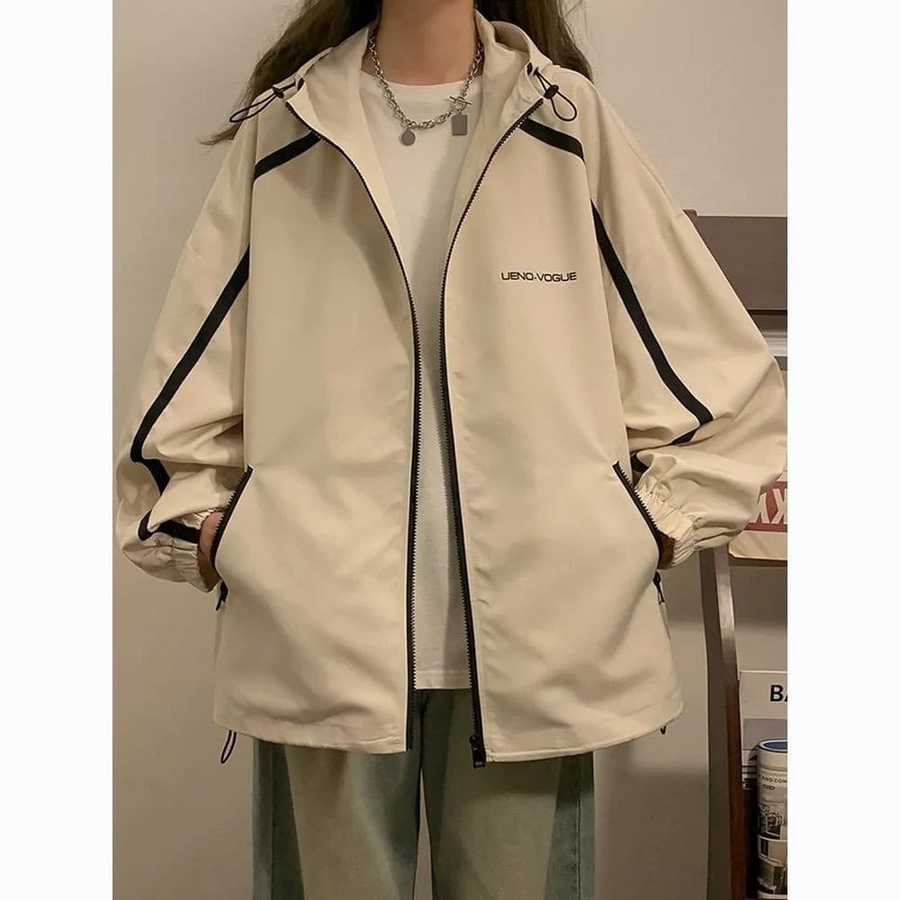 Jaqueta feminina primavera outono Design solto All-Match à prova de vento impermeável Retro com capuz blusão jaqueta#现货冲