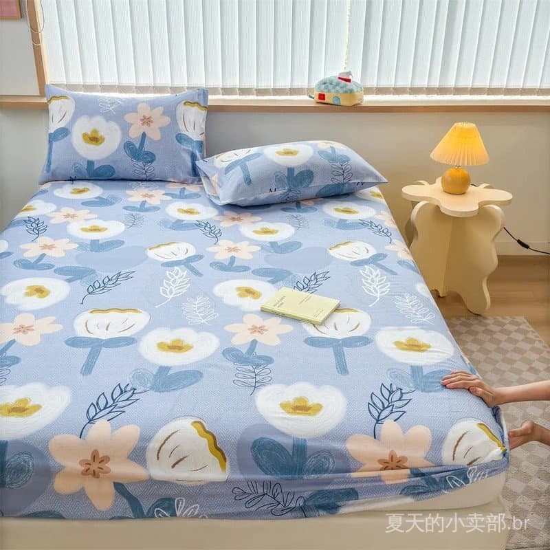 Lençóis de Cama 100% Algodão com Design Floral, Tamanhos Solteiro/Queen/King, Lençol Ajustável de Algodão Puro, Macio PH