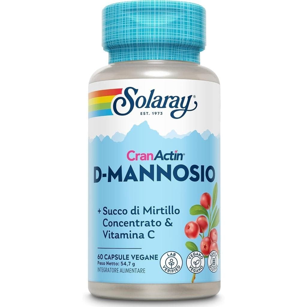 Solaray D-Mannose 1000mg, com mirtilo e vitamina C, 60 cápsulas vegetarianas.