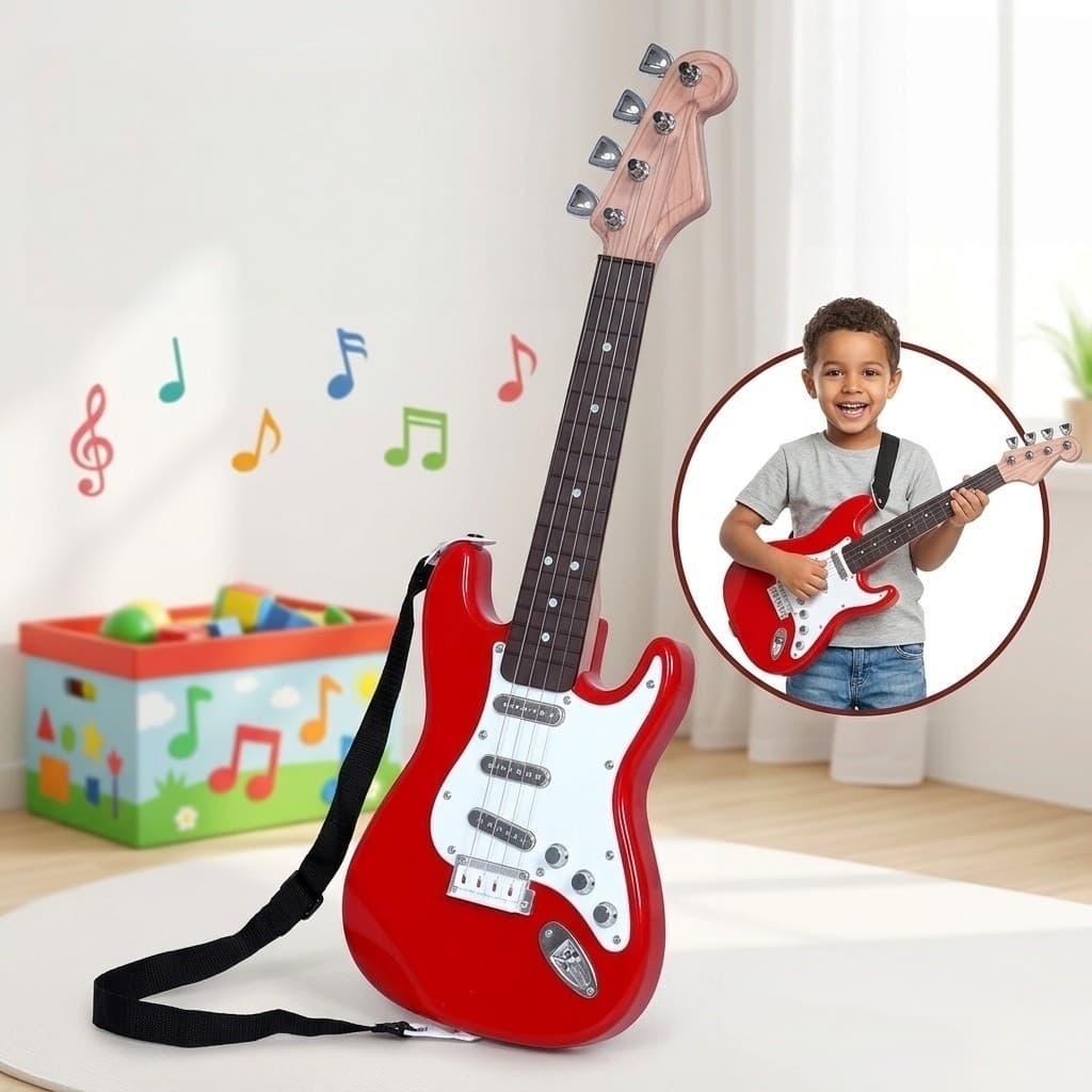 Guitarra De Brinquedo Elétrica Infantil Com Cordas Ajustáveis, Instrumento Musical Educativo Presente Para Crianças
