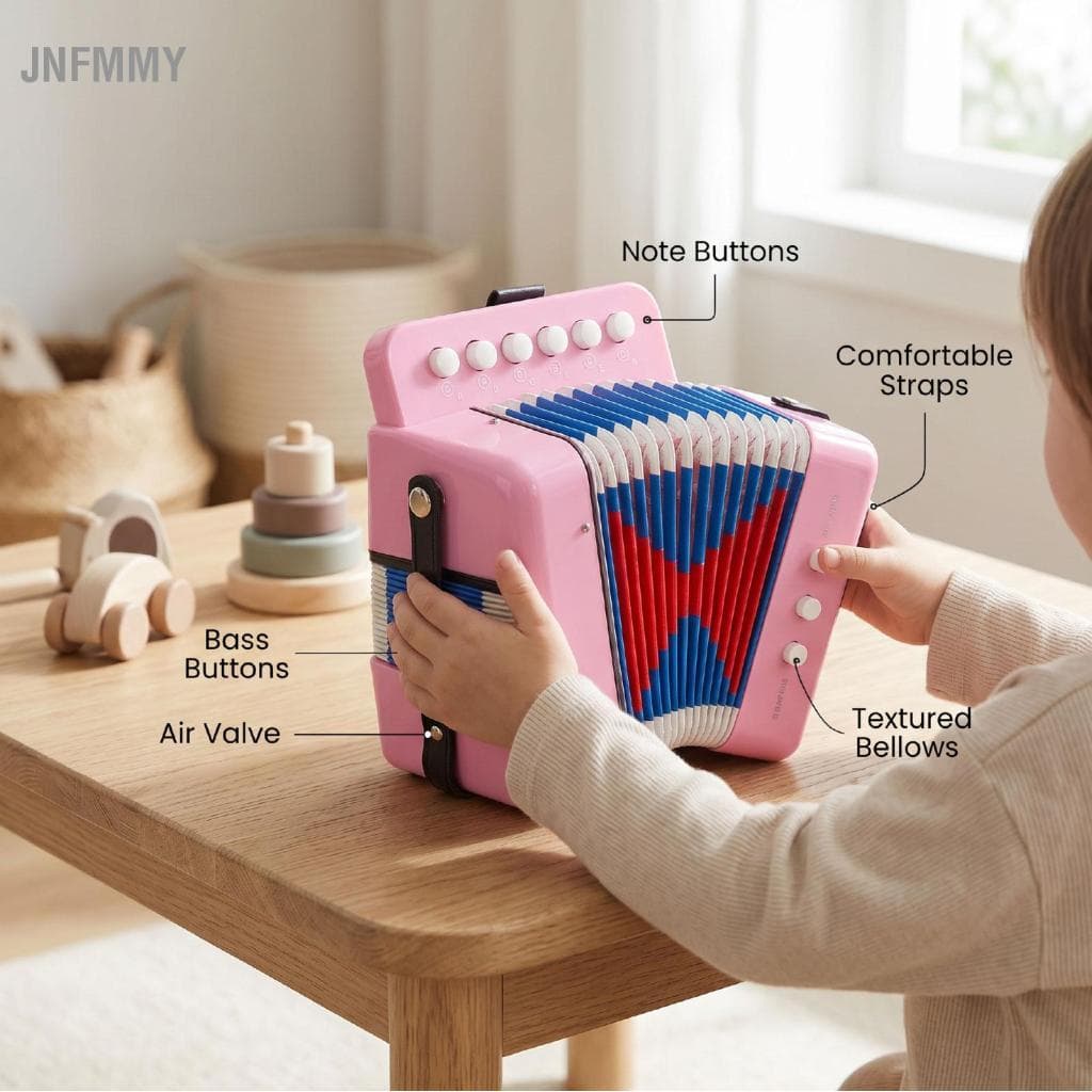 Jnfmmy Acordeão infantil com 10 teclas, controle de botão e furos, gaita, instrumento musical infantil, brinquedo,