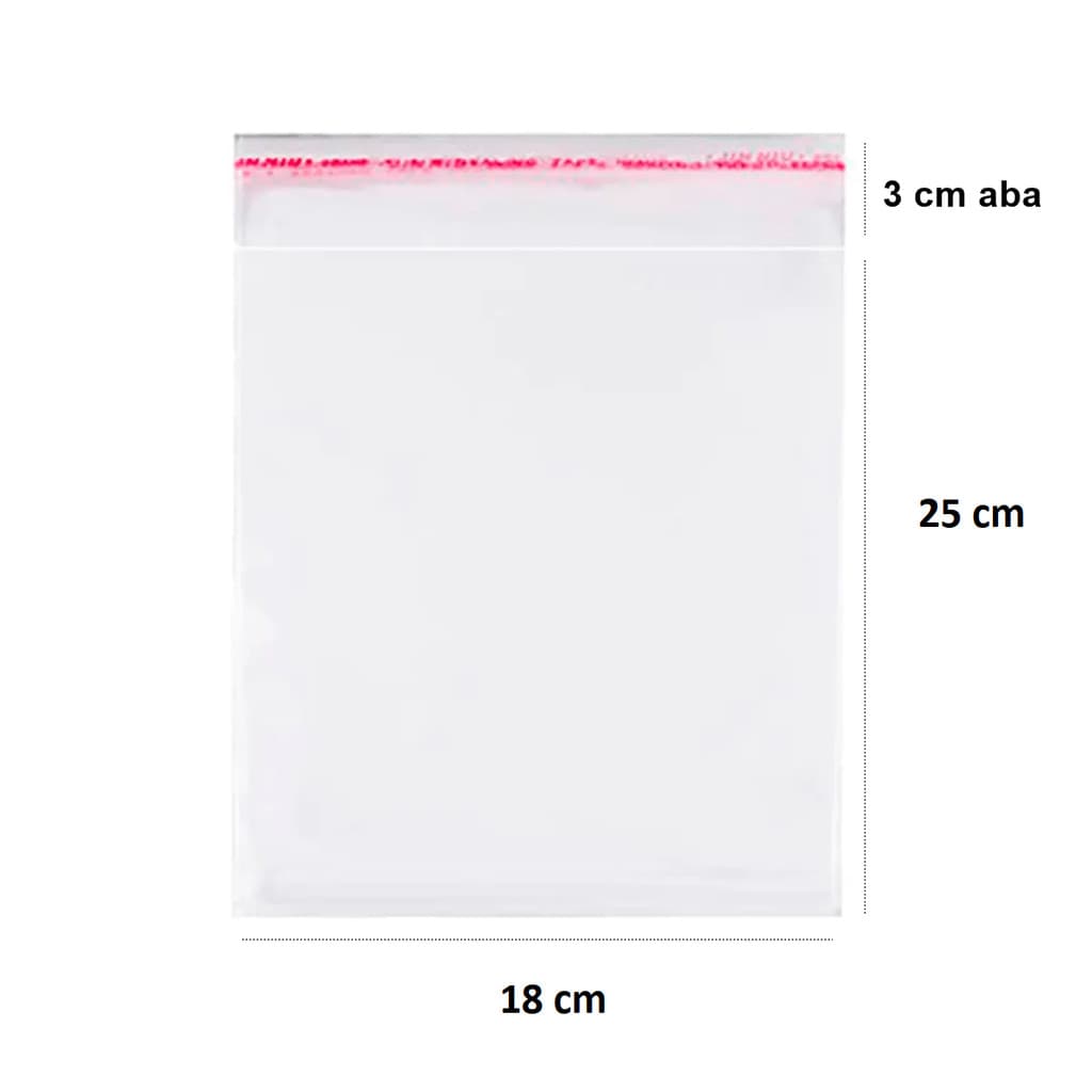 Saco adesivado transparente Cromus 18x25cm + 3 aba com 100 unidades