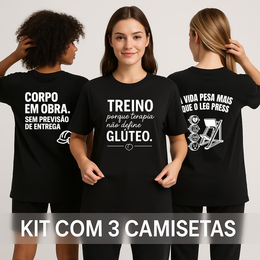 Kit 3 Camisetas Femininas de Academia Caimento Largo e Comprido 100% Algodão Blusa de Academia