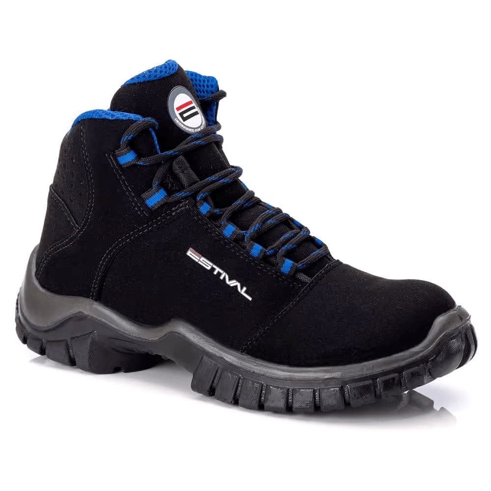 Bota de Segurança em Microfibra Preto e Azul Estival - Brinde Palmilha PU - PVC CA 44558