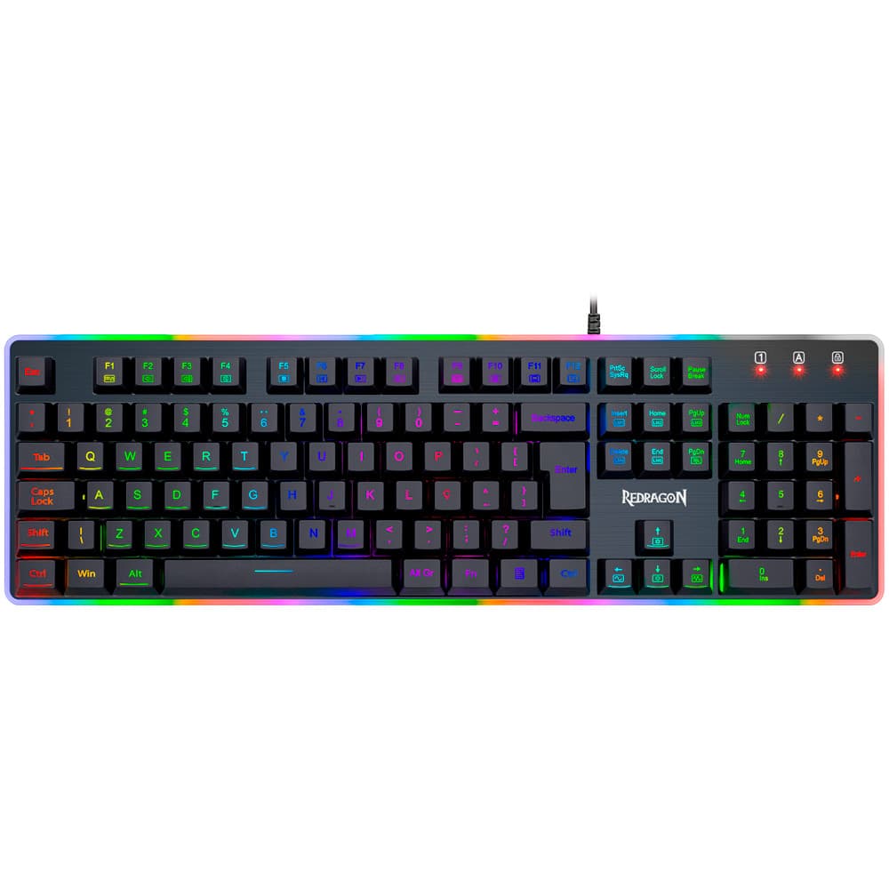 TECLADO GAMER PRETO MEMBRANA COM ILUMINAÇÃO RGB DYAUS 2 REDRAGON COM FIO