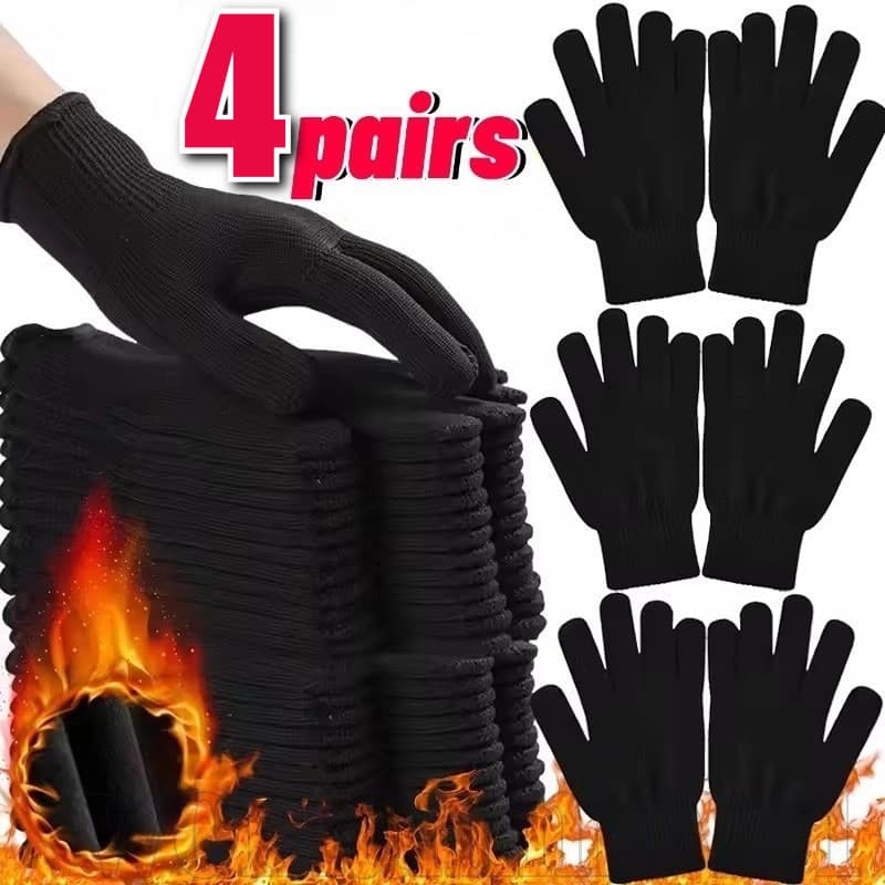 1-4 Pares De Luvas De Malha Preta – Para Esqui Ao Ar Livre , Ciclismo À Prova De Frio , Macia , Elástica Luva Térmica De