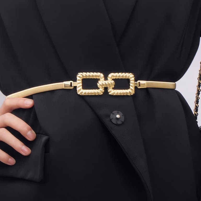 Cintos Finos Para Vestidos Elástico Trecho Feminino Cintura Cintos De Metal弹簧方扣形