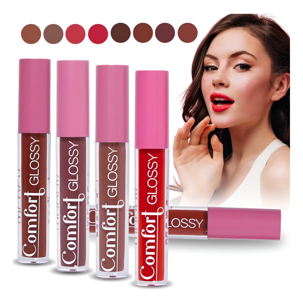 Gloss Labial Mahav Comfort Glossy-8 Cores Brilho Intenso e Hidratação Premium para Lábios Radiantes