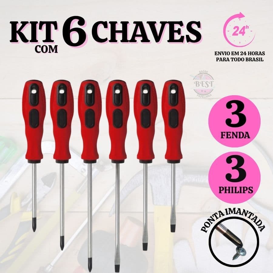 Kit Monaliza Jogo De Chave Fenda E Philips 6 Peças Aço Carbono Peças Imantadas