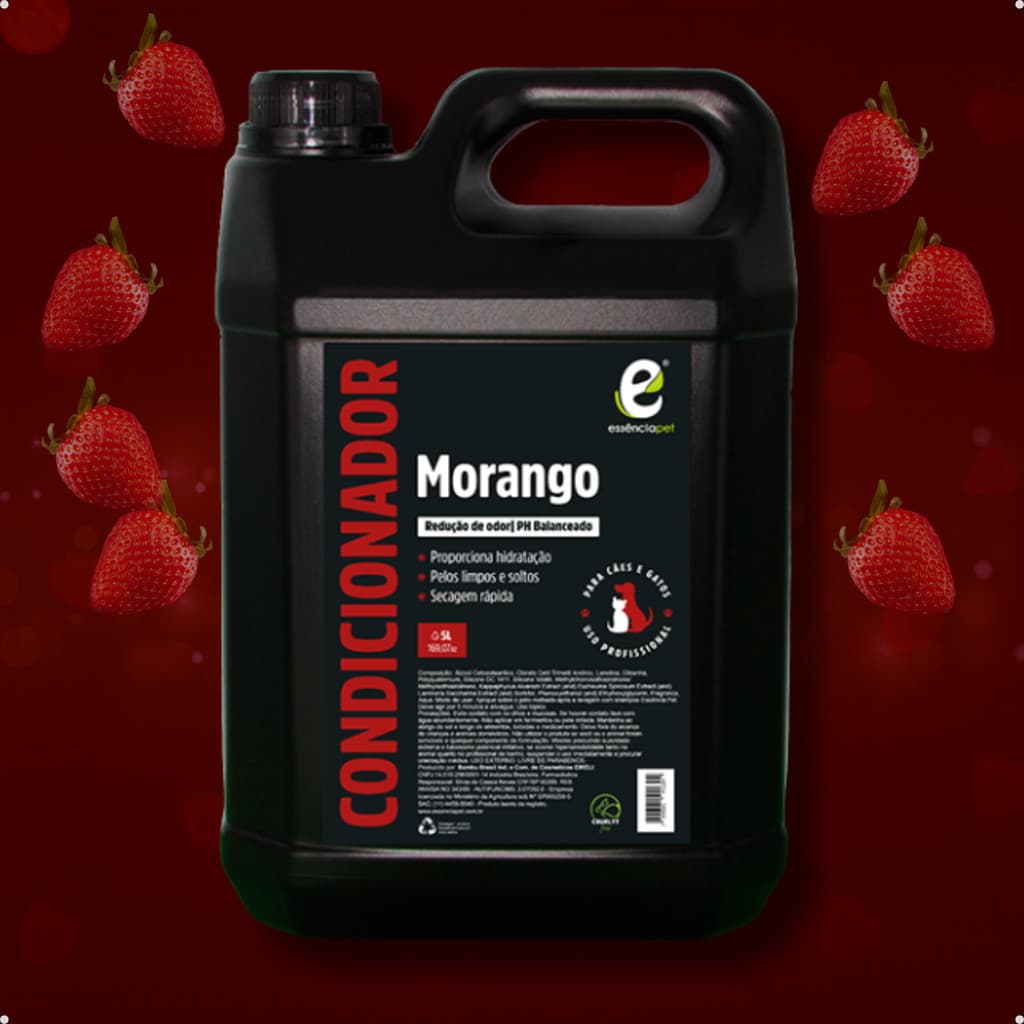 Condicionador de Morango Profissional Pet Shop Premium Essência Pet para Cachorro e Gato 5 Litros