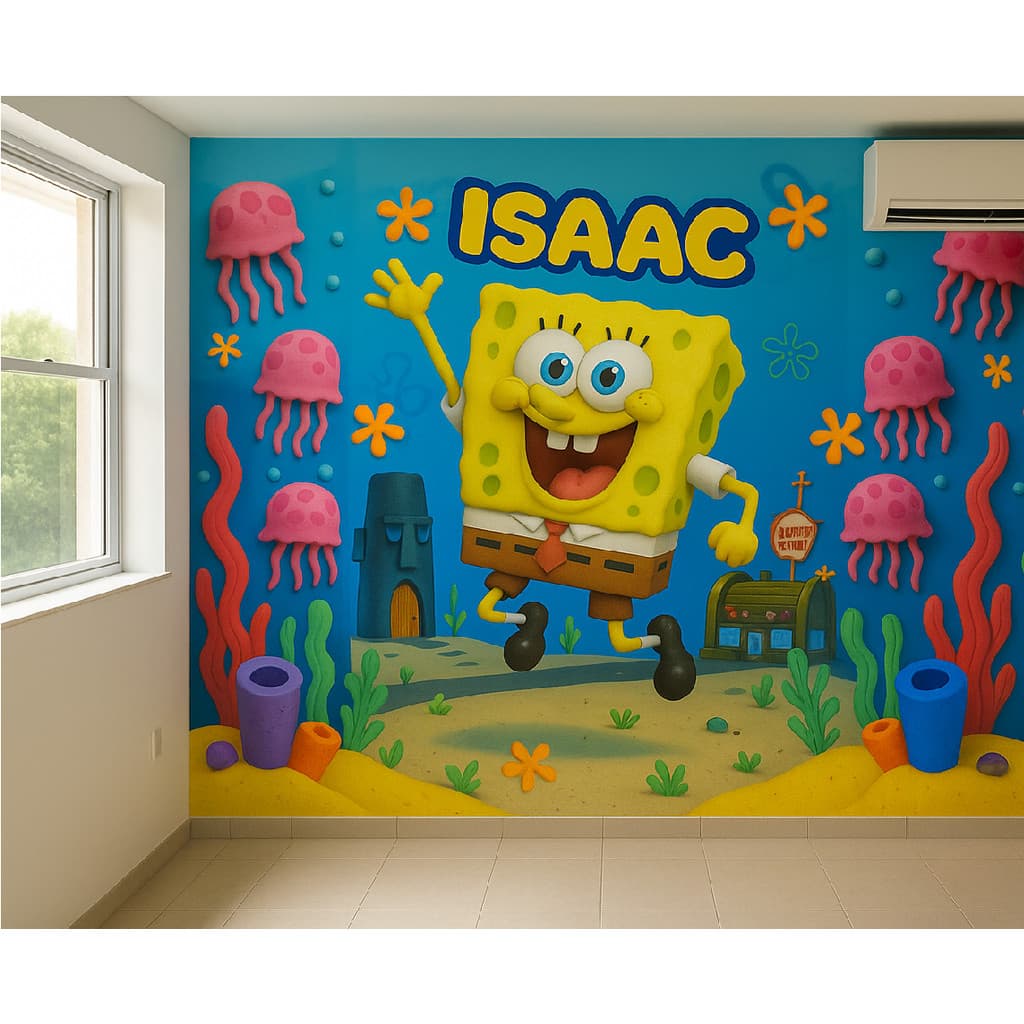 Papel de Parede Bob Esponja 3D Adesivo Personalizado M² PAREDE TODA