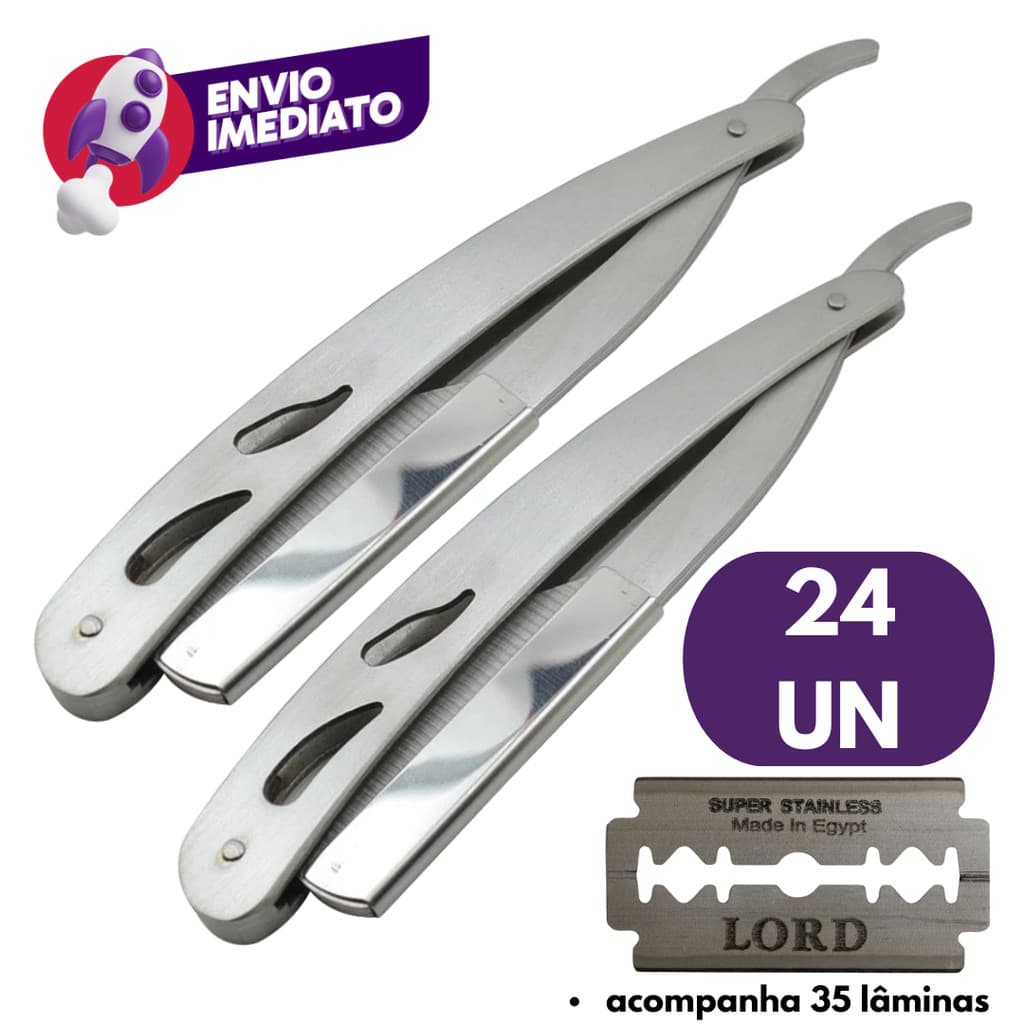 Combo Navalha Aço Inox Navalhete Para Barbear Profissional Barbearia 14cm Com Lamina Descartável