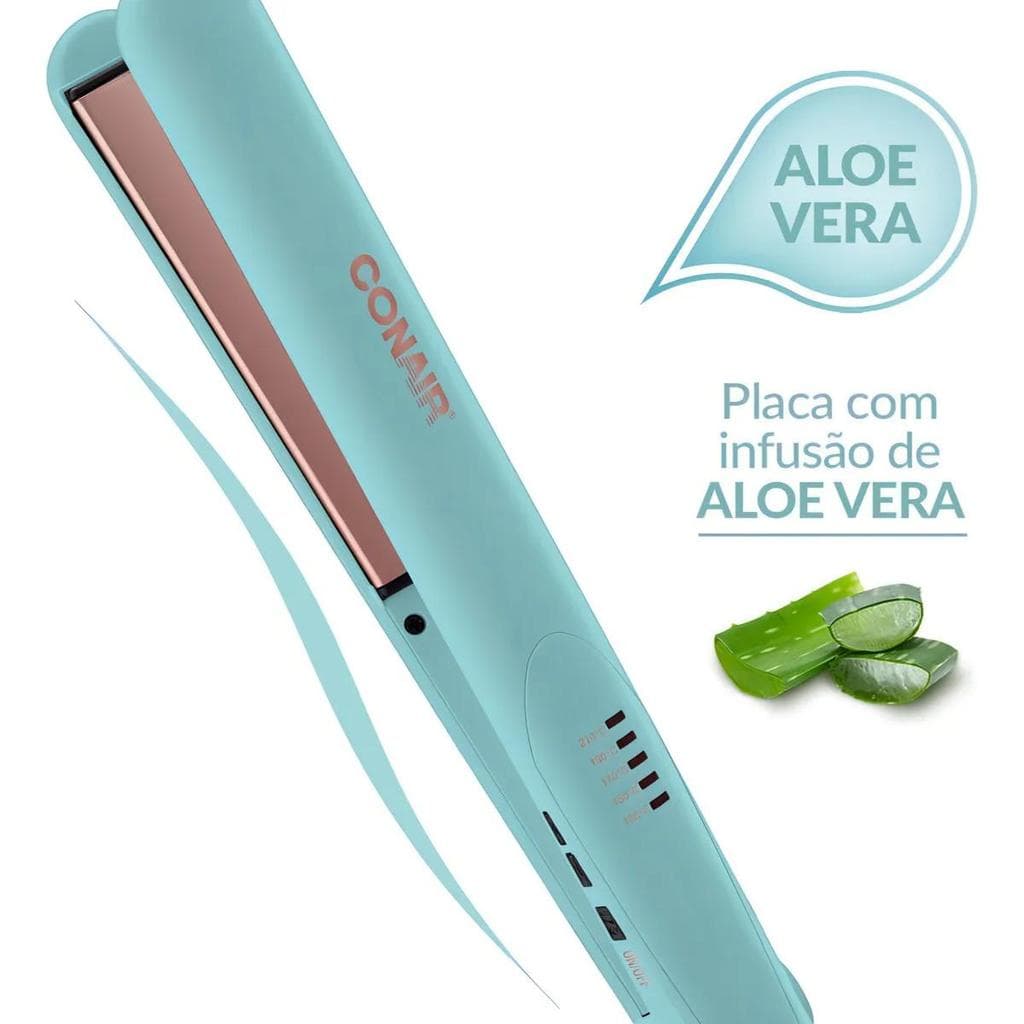 Prancha Conair Infusion Aloe Vera 210C Bivolt Hidratação Cerâmica Dupla 5 Temperaturas Azul Celeste