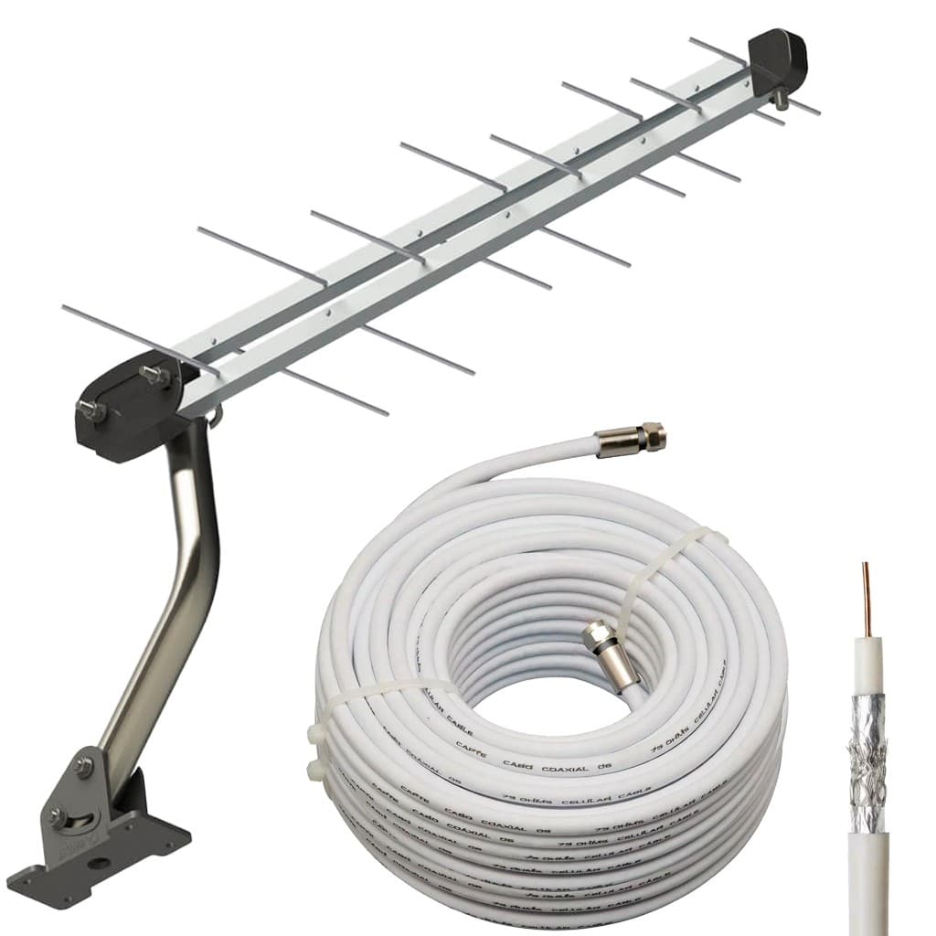 Kit Antena Digital Externa Log 16 + 15 Mts Cabo coaxial + Suporte Articulado 45cm + Parafusos Fixação