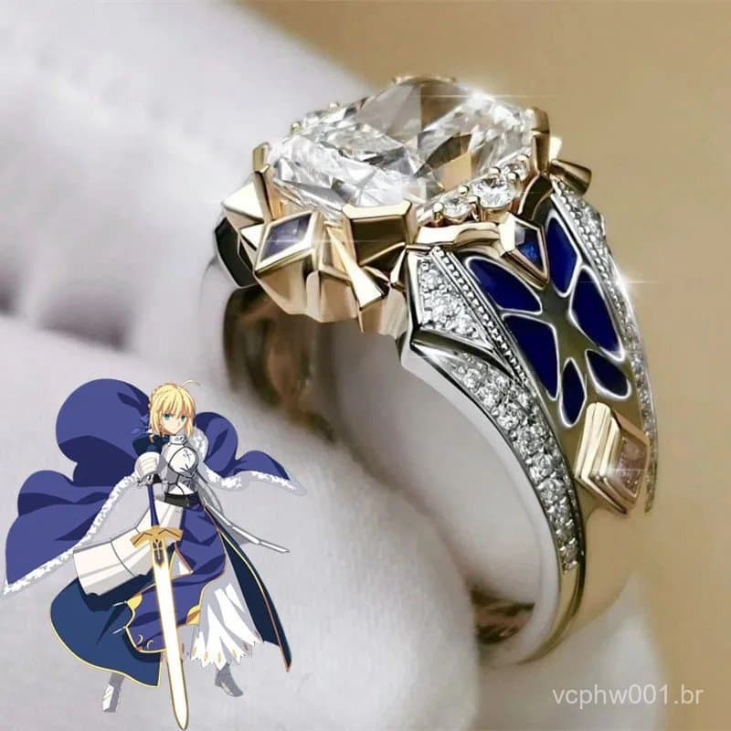 Anime Jogo Destino Ficar Noite Sabre Altria Pendragon Cosplay Anel Adulto Unisex Abertura Ajustável Gem Anéis Jóias Aces