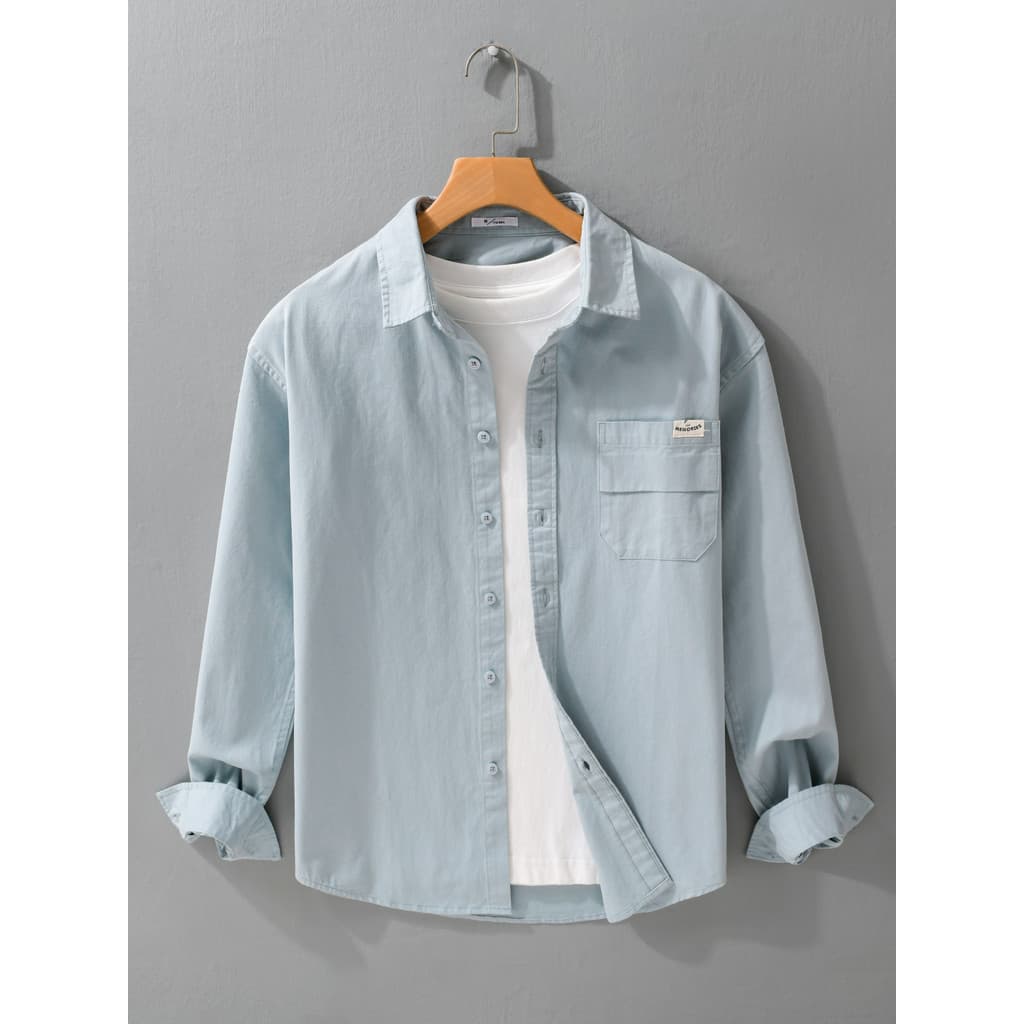 Camisa de bolso literária All-Match de alta qualidade jaqueta masculina americana Street Wear solto puro algodão Workwea