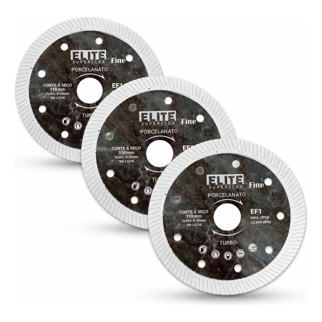Kit 2/3 Disco Diamantado Porcelanato Mármore Turbo Corte Fino 110mm 4.1/2 Polegadas Elite
