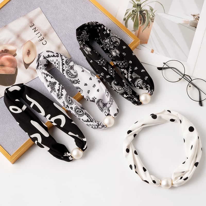 Chiffon novo estilo pérola fivela magnética lenço de seda colar pescoço ornamento lenço decorativo moda simples High-End