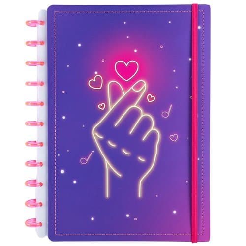 Caderno Grande Capa Dura Folhas Reposicionaveis Finger Heart Organizador Estudo Criativo