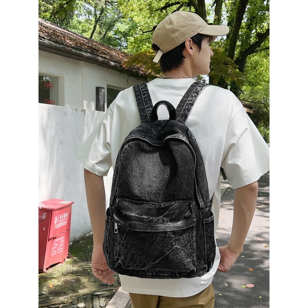 Denim simples mochila masculina Retro japonês ins novo estilo estudante classe mochila coreano luz Casual mochila mascul