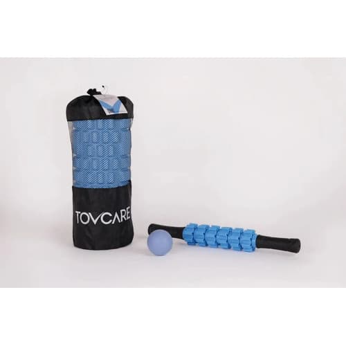 Kit Liberação Miofascial Rolo Bola Bastão Foam Roll Tovcare Azul Celeste