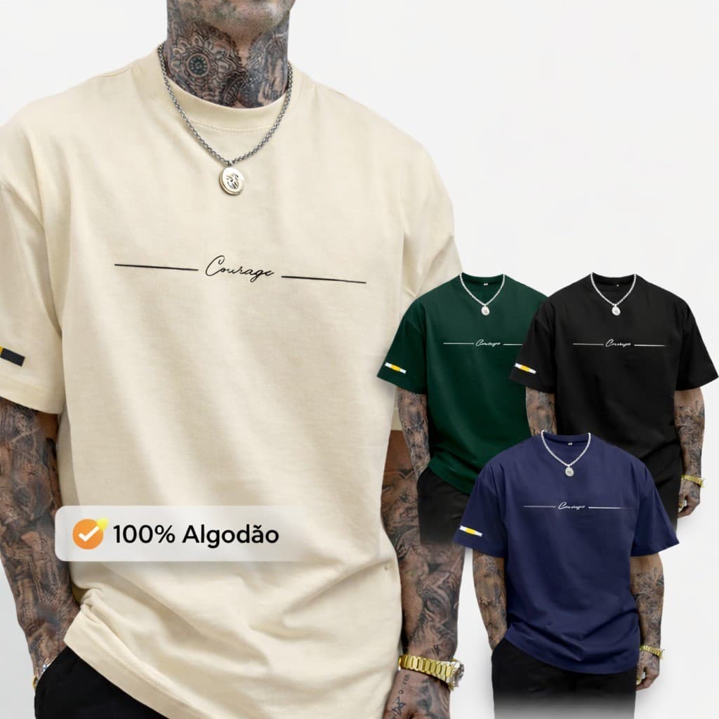 Camiseta Masculina Courage Premium – Estilo  StreetWear Premium Alta Qualidade Casual Casual