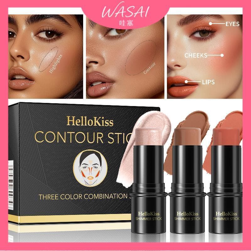 [Estoque pronto] HelloKiss Contouring Stick Set Alto brilho Contouring Stick Corretivo Modificação Contour Shadow Deitad