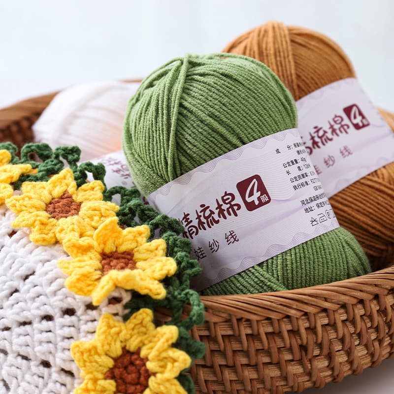 Lindo fio de 4 fios para tricô artesanal, algodão penteado para DIY, fio para buquê de bonecas de crochê U1HW