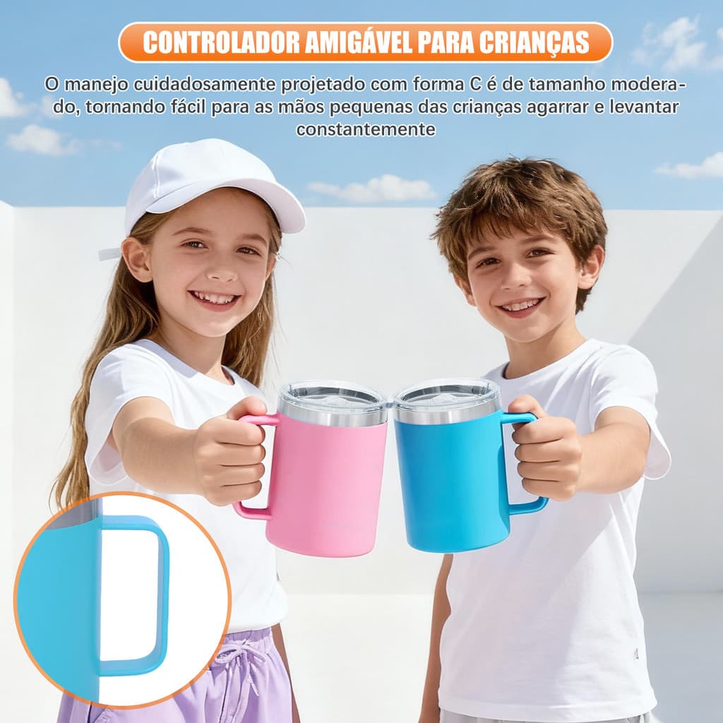 Caneca Térmica 360ml Café Isolada Aço Inoxidável Com Alça Viagem Vácuo Parede Dupla Com Tampa