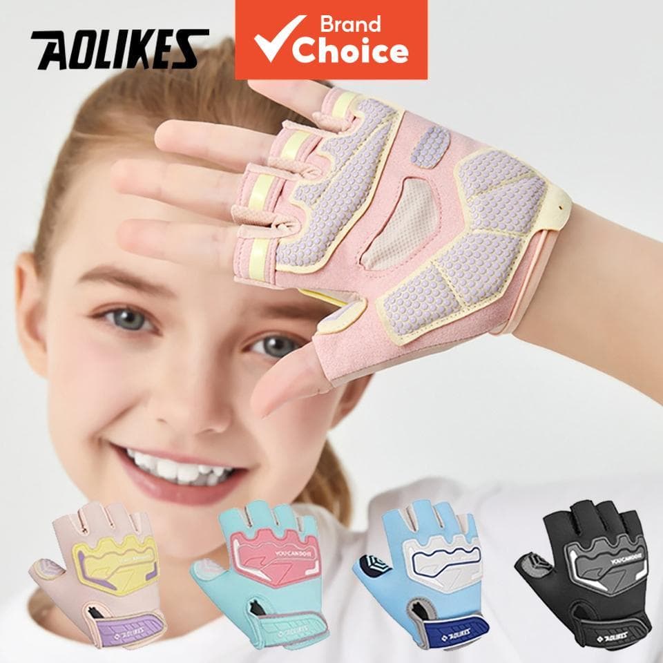 Aolikes Kids Luvas Esportivas Antiderrapantes – Fitness Respirável De Meio Dedo Para Meninos E Meninas (1 Par) Acessório