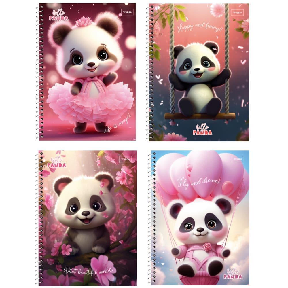 Caderno Universitário 10 Matérias 200 Folhas Hello Panda Feminino