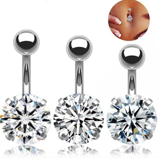 | bijuterias femininas | 【piercing umbigo】 ❉Umbigo Studs Zircon Umbigo Anel Europeu Americano Brincos de Aço Inoxidável