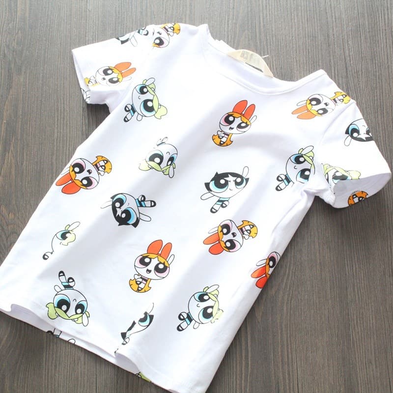 Comércio exterior crianças roupas 2022 verão novo estilo meninas dos desenhos animados impresso puro algodão em torno do