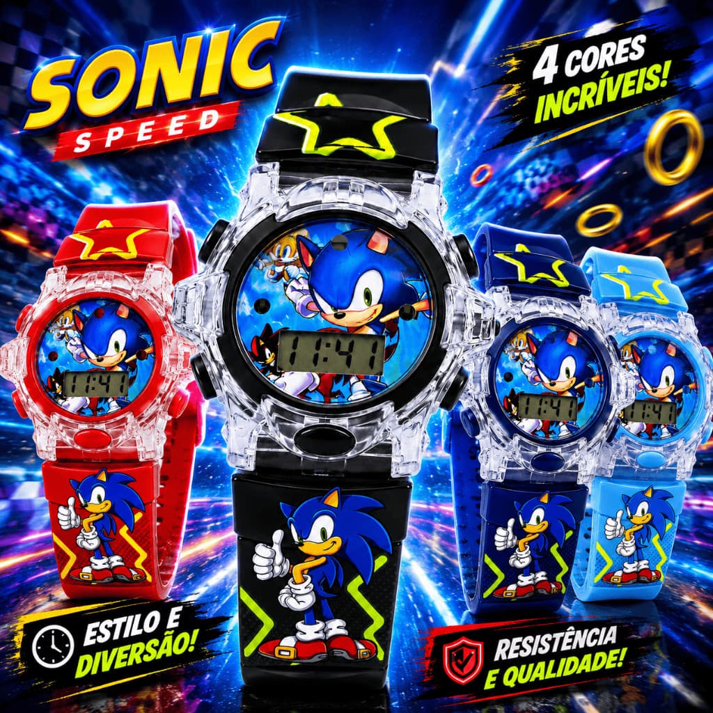 Relógio Infantil Sonic Musical Digital Menino Hedgehog Sega Pulseira Silicone Presente Criança Divertido