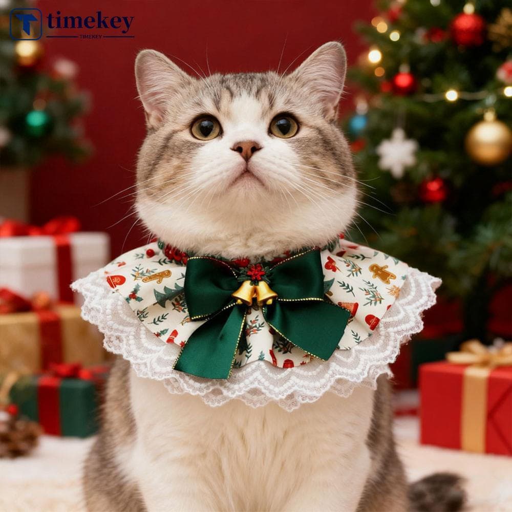 TME Série De Natal Pet Gato E Cão Babador Renda Saliva Toalha Ajustável Pescoço Acessório Traje Acessórios