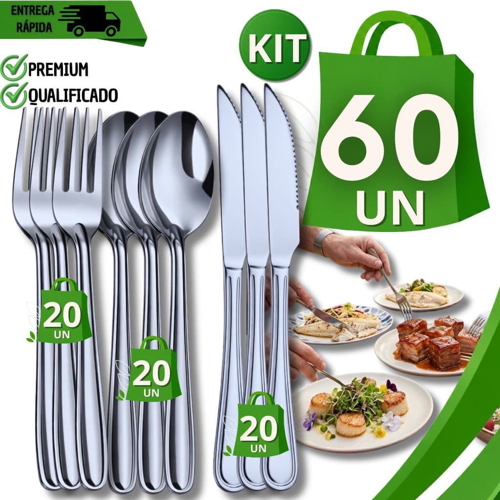 Jogo de Talheres Talher De Aço Inox Garfo Colher Faca De Mesa Para Buffet Restaurante Lanchonete Cozinha